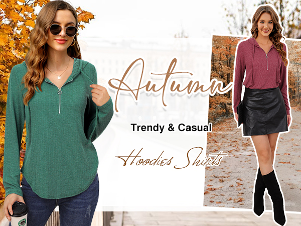 Timeson Womens Quarter Zip Long Sleeve Tops and Blouses Winter Fall Business Casual Hoodies Shirts