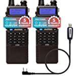 youRUSH Portable Ham Radio - 2 Pack - BAOFENG UV5R 8W Dual Band Two Way Radio with Extended Battery BL-5L 3800 mAh and Lanyard - Plus USB Programming Cable - Chirp Support - Built-in VOX Function