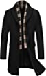 COOFANDY Men's Wool Blend Coat with Detachable Plaid Scarfs Notched Collar Single Breasted Pea Coat