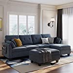HONBAY Convertible Sectional Sofa Couch Set L-Shape Sofa Couch Set 4 Seat Sofa Sectional with Storage Ottoman for Living Room,Bluish Grey (Sectional+Hydraulic Rod Ottoman)