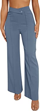 SweatyRocks Women's Overlap Waist Seam Front Palazzo Wide Leg Pants High Waist Long Pant Casual Trousers