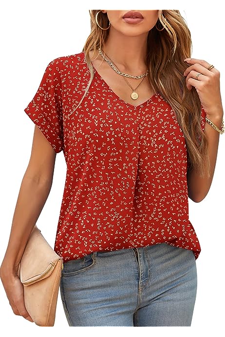 Summer Blouses for Women Elegant Casual V Neck Chiffon Blouses Tops Shirts