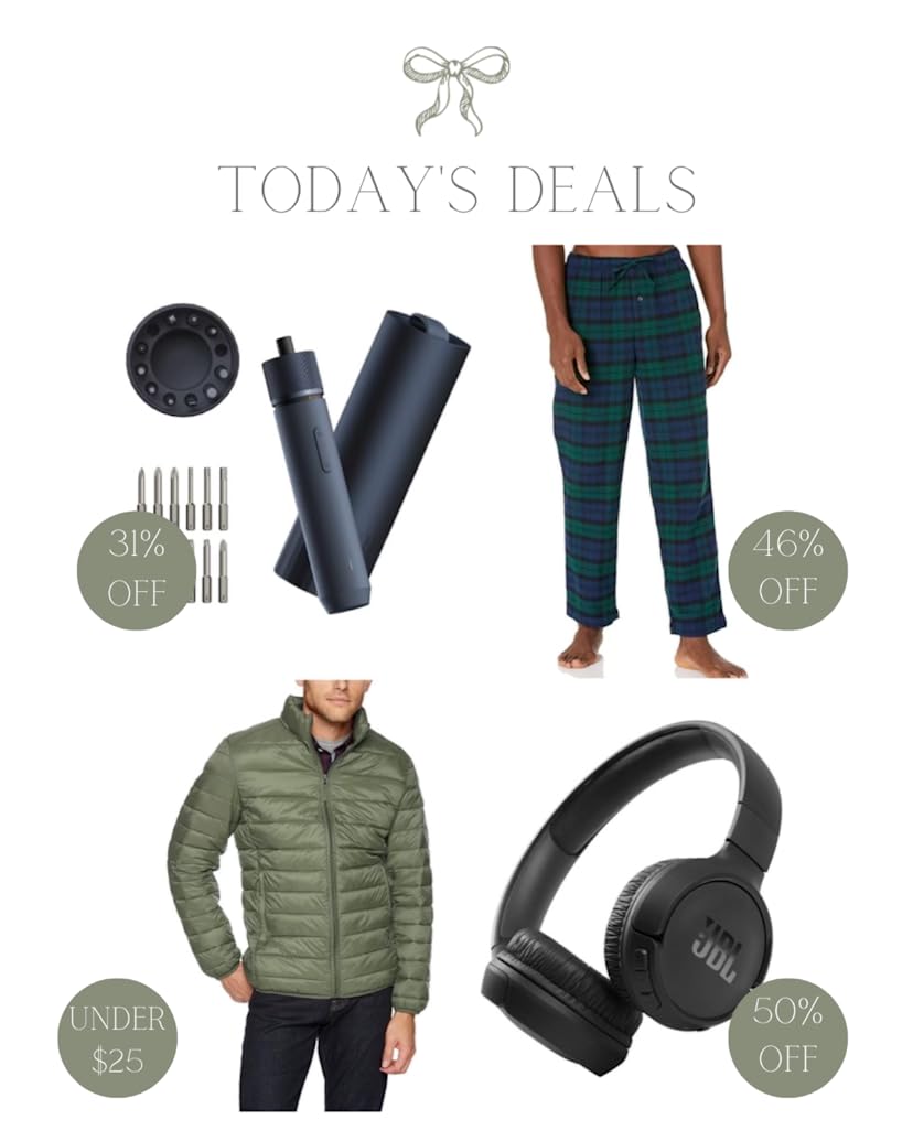 Men’s fashion, Christmas gift guide for men, headphones, men’s jacket, JBL tune wireless on ear headphones, men’s flannel pajamas, preppy, classic, timeless, men’s lightweight water resistant puffer jacket, hiking essentials, stocking stuffer, electric screwdriver