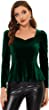 Allegra K Velvet Blouse for Women's Elegant Sweetheart Neck Long Sleeve Peplum Top