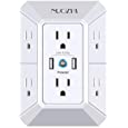 USB Wall Charger, Surge Protector, 6 Outlet Extender with 2 USB Ports,3-Sided 2100J Power Strip Multi Plug Outlets Wall Adapter Spaced for Home Travel Office (2 USB)