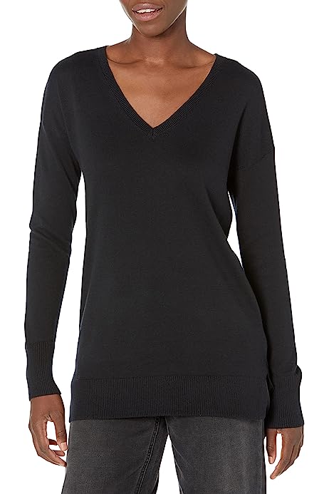 Women's Lightweight Long-Sleeve V-Neck Tunic Sweater (Available in Plus Size)